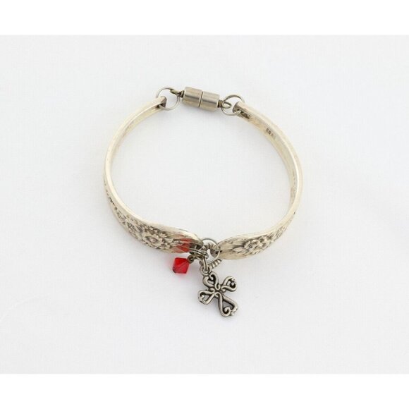 Sterling Silver Spoon Jewelry Flower Heart Cross Charm Bracelet 7 1/4" - Picture 4 of 4